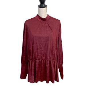 Lane Bryant Burgundy Sparkle Mock Neck Peplum Top Size 22/24